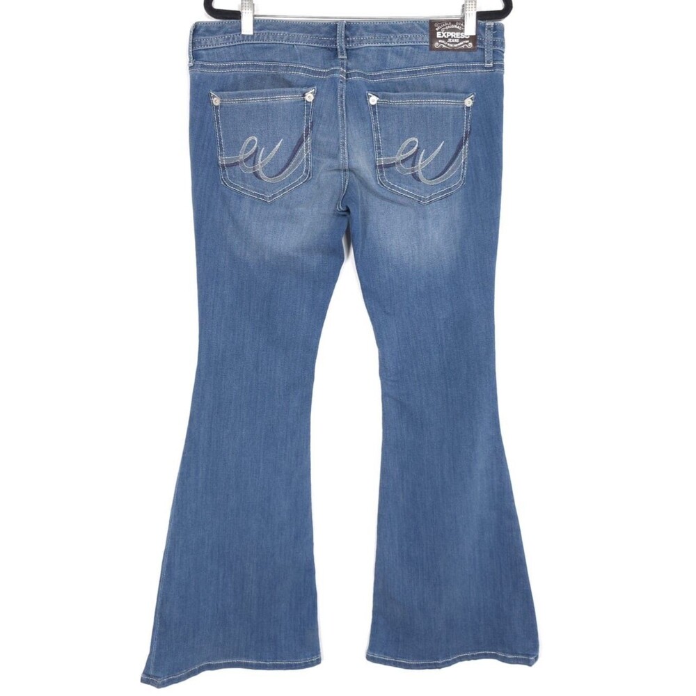 EXPRESS New Bell Flare Low Rise‎ Jeans Stretch Blue Women Size 12 R Bootcut - Picture 11 of 15